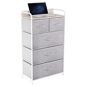 YITAHOME Fabric Dresser with 5 Drawers - Storage Tower with Large Capacity, Organizer Unit for Bedroom, Living Room & Closets - Sturdy Steel Frame, Wooden Top & Easy Pull Fabric Bins (Light Grey)