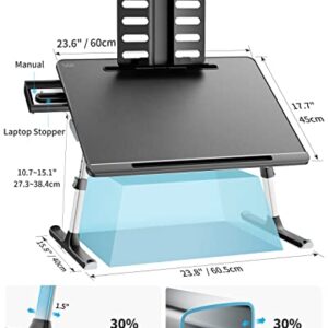 Laptop Bed Tray Table, SAIJI Adjustable Bed Desk for Laptop, Lap Desk for Laptop, Extra Large Super Stable Foldable Laptop Stand with Drawer for Eating, Working, Writing, Gaming, Drawing(Black)