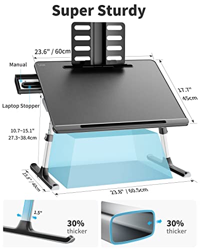 Laptop Bed Tray Table, SAIJI Adjustable Bed Desk for Laptop, Lap Desk for Laptop, Extra Large Super Stable Foldable Laptop Stand with Drawer for Eating, Working, Writing, Gaming, Drawing(Black)