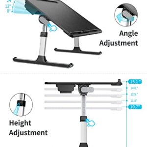 Laptop Bed Tray Table, SAIJI Adjustable Bed Desk for Laptop, Lap Desk for Laptop, Extra Large Super Stable Foldable Laptop Stand with Drawer for Eating, Working, Writing, Gaming, Drawing(Black)