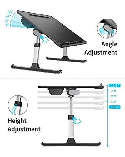 Laptop Bed Tray Table, SAIJI Adjustable Bed Desk for Laptop, Lap Desk for Laptop, Extra Large Super Stable Foldable Laptop Stand with Drawer for Eating, Working, Writing, Gaming, Drawing(Black)