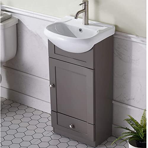 Mogiyin 18 Inch Vanity Small Bathroom Vanity,Modern Bathroom Vanities Small Bathroom Sink Vanity Combo with White Countertop Ceramic Vessel Sink,Narrow Bathroom Vanity 1 Door 1 Drawer Grey Khaki