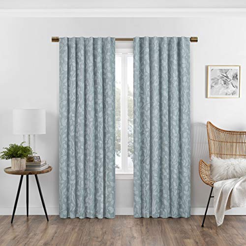 ECLIPSE Nora Botanical Absolute Zero Blackout Thermal Insulated Rod Pocket Window Curtain for Bedroom (1 Panel), 50 in x 84 in, Spa