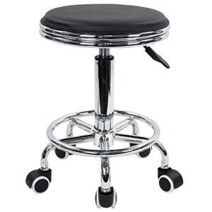 kktoner round rolling stool with foot rest pu leather height adjustment modern industrial metal style swivel spa salon tattoo work massage stools small (black)
