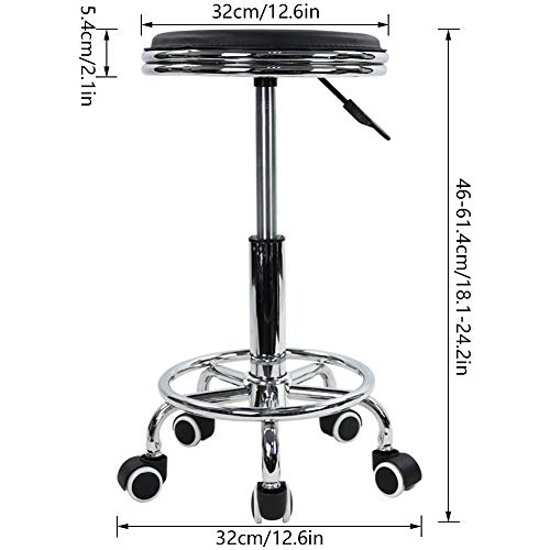 KKTONER Round Rolling Stool with Foot Rest PU Leather Height Adjustment Modern Industrial Metal Style Swivel Spa Salon Tattoo Work Massage Stools Small (Black)