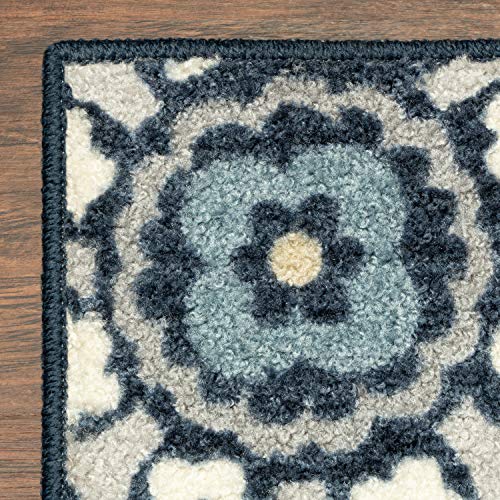 Maples Rugs Reggie Floral Runner Rug Non Slip Hallway Entry Carpet [Made in USA], 2' x 6', Persian Blue
