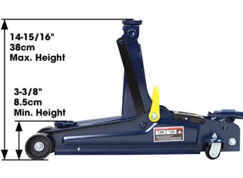 TCE TCET825051 Torin Hydraulic Low Profile Trolley Service/Floor Jack with Single Piston Quick Lift Pump, 2.5 Ton (5,000 lb) Capacity, Blue