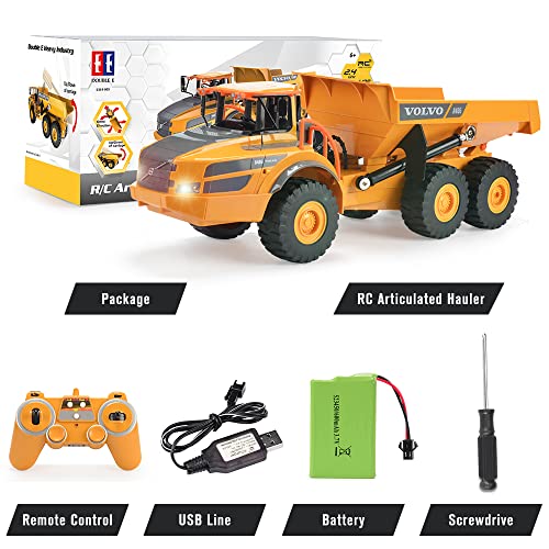 DOUBLE E Volvo RC Dump Truck Toy for Kids, Articulated Hauler, Remote Control Construction Toys Vehicles with Lights, Birthday Gifts Ideas for Boys Age 6 7 8 9 10 Year Old and up