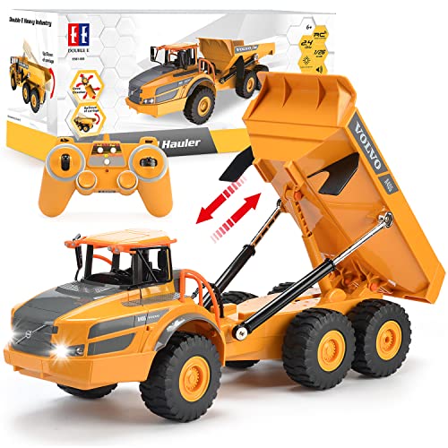 DOUBLE E Volvo RC Dump Truck Toy for Kids, Articulated Hauler, Remote Control Construction Toys Vehicles with Lights, Birthday Gifts Ideas for Boys Age 6 7 8 9 10 Year Old and up