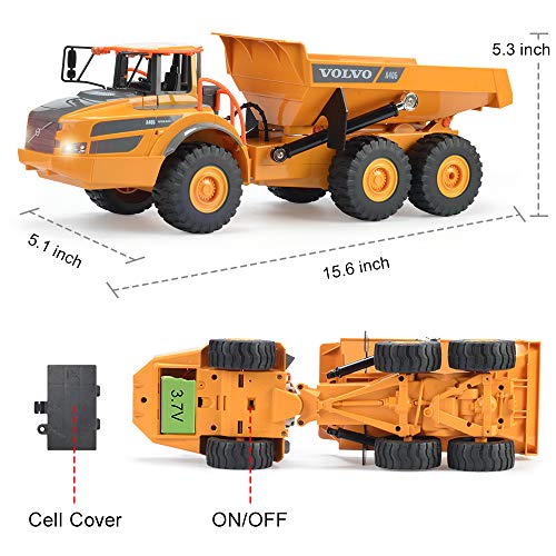 DOUBLE E Volvo RC Dump Truck Toy for Kids, Articulated Hauler, Remote Control Construction Toys Vehicles with Lights, Birthday Gifts Ideas for Boys Age 6 7 8 9 10 Year Old and up
