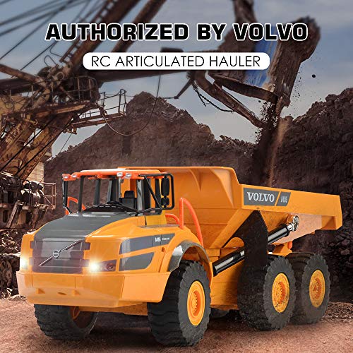 DOUBLE E Volvo RC Dump Truck Toy for Kids, Articulated Hauler, Remote Control Construction Toys Vehicles with Lights, Birthday Gifts Ideas for Boys Age 6 7 8 9 10 Year Old and up