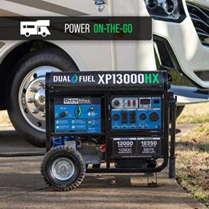 DuroMax XP13000HX Dual Fuel Portable Generator - 13000 Watt Gas or Propane Powered - Electric Start w/ CO Alert, 50 State Approved, Blue