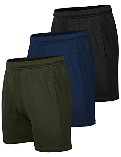 COOFANDY Men's 3 Pack Gym Workout Shorts Mesh Weightlifting Squatting Pants Training Bodybuilding Jogger with Pocket,Black/Army Green/Navy Blue,Medium