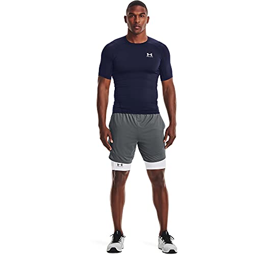 Under Armour mens Armour HeatGear Compression Short-Sleeve T-Shirt , Midnight Navy (410)/White , Large