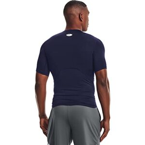 Under Armour mens Armour HeatGear Compression Short-Sleeve T-Shirt , Midnight Navy (410)/White , Large