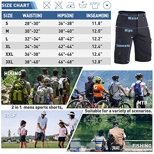 Ally Mens MTB Mountain Bike Shorts 4D Padded Baggy Bicycle Cycling Biking Bike Shorts Lightweight Loose-fit (Black, Large)