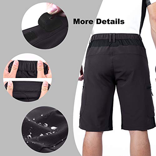 Ally Mens MTB Mountain Bike Shorts 4D Padded Baggy Bicycle Cycling Biking Bike Shorts Lightweight Loose-fit (Black, Large)