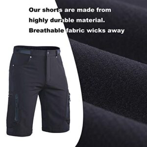 Ally Mens MTB Mountain Bike Shorts 4D Padded Baggy Bicycle Cycling Biking Bike Shorts Lightweight Loose-fit (Black, Large)