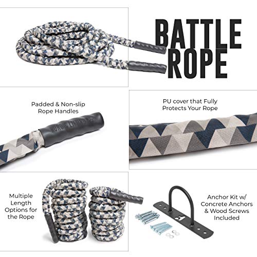 Battle Rope for CrossFit & Undulation Training - w/Anchor Kit for Gym Exercise by Nordic Lifting