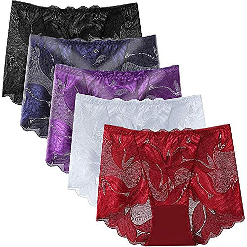 PHOLEEY Womens Lace Panties 5 Pack Seamless Ladies Brief Sexy Boy Shorts Underwear for Women