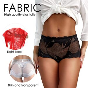 PHOLEEY Womens Lace Panties 5 Pack Seamless Ladies Brief Sexy Boy Shorts Underwear for Women