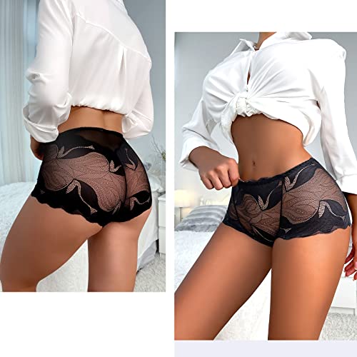 PHOLEEY Womens Lace Panties 5 Pack Seamless Ladies Brief Sexy Boy Shorts Underwear for Women