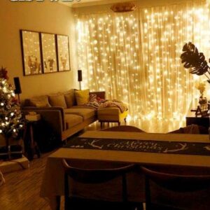 JMTGNSEP Curtain Light with 8 Modes Control Decoration for Window Home Patio Garden Christmas Indoor Outdoor Decoration, USB Operated, IP64Waterproof, (7.8ft X 5.9ft) (Warm White)