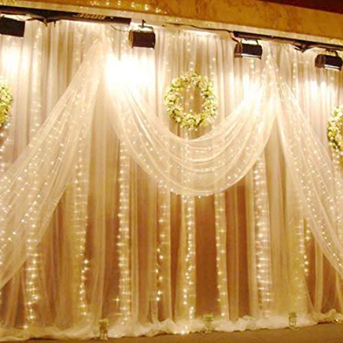 JMTGNSEP Curtain Light with 8 Modes Control Decoration for Window Home Patio Garden Christmas Indoor Outdoor Decoration, USB Operated, IP64Waterproof, (7.8ft X 5.9ft) (Warm White)