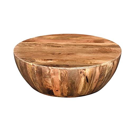 The Urban Port Mango Wood Coffee Table in Round Shape, Dark Brown