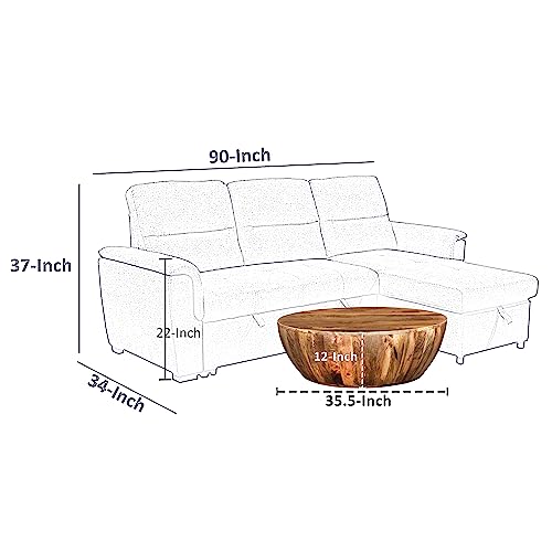 The Urban Port Mango Wood Coffee Table in Round Shape, Dark Brown