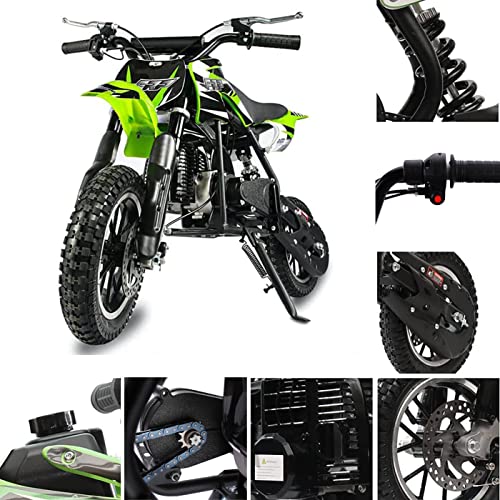 FRP DB001 50CC 2-Stroke Kid Dirt Bike, Off-Road Mini Dirt Bike Up to 20Mph, EPA Approved Kids Dirt Bike W/Rear Suspension, Kill Switch, Front & Rear Disc Brake, Dirt Bike Gas Max Load 160Lbs (Green)