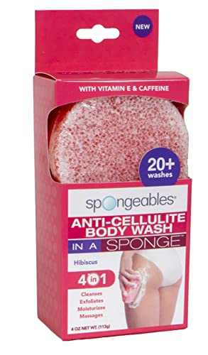 Spongeables Anti-Cellulite Sponge, 20+ Washes, Hibiscus Scent, Youthful Skin