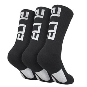 podinor elite basketball crew socks for men and women, cushion performance athletic black basketball socks