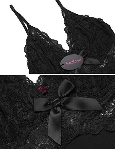 Avidlove Women Lingerie Sexy Chemise Nightgown Lace Babydoll Full Slip Dress Sleepwear Black Large