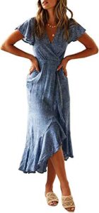 zesica women's 2023 bohemian floral printed wrap v neck short sleeve split beach party maxi dress,light bluefloral,small
