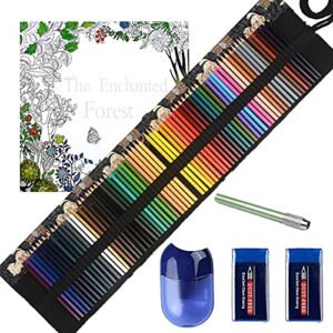 theast 72 colored pencils for adult coloring book, coloring pencils set, artist soft core oil based color pencil sets, included sharpener, handmade canvas pencil wrap, coloring book, erasers
