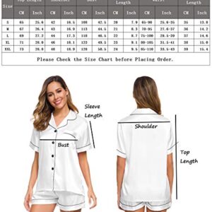 SWOMOG Womens Silk Satin Pajamas Short Sleeve Loungewear Two-Piece Sleepwear Button-Down Pj Set White