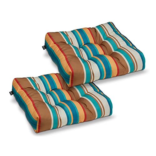 Classic Accessories Water-Resistant Square Patio Seat Cushions, 19 x 19 x 5 Inch, 2 Pack, SanteFe Stripe, Outdoor Seat Cushions