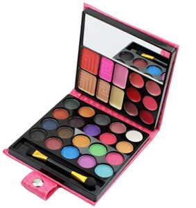 all in one makeup kit, eyeshadow palette lip glosses blusher concealer powder brush mirror,professional makeup kit set for women girls teens or beginner,32 color (1pc) red
