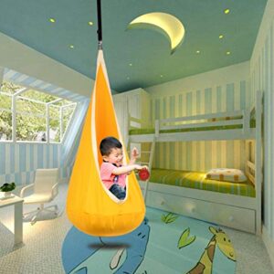 Funny Game Kids Pod Swing Hanging Seat Child Hammock Chair Indoor and Outdoor Sensory Swings 100% Cotton Loading Capacity 170 lbs (Yellow)