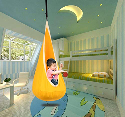 Funny Game Kids Pod Swing Hanging Seat Child Hammock Chair Indoor and Outdoor Sensory Swings 100% Cotton Loading Capacity 170 lbs (Yellow)