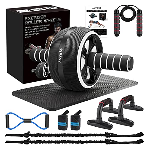 Ab Roller Wheel, 10-In-1 Ab Exercise Wheels Kit with Resistance Bands, Knee Mat, Jump Rope, Push-Up Bar - Home Gym Equipment for Men Women Core Strength & Abdominal Exercise