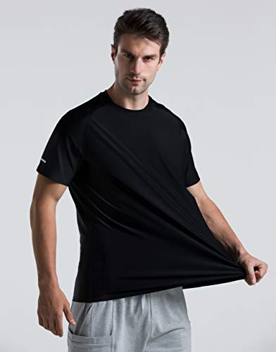 Men's Cooling Ice Silk Running Shirts Quick Dry Short Sleeve Athletic Gym T-Shirts UPF 50+ Outdoor Workout Tshirts Black