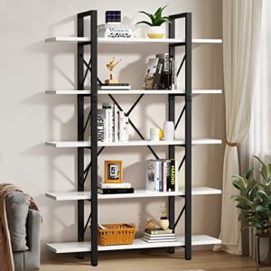 yitahome 5 tier bookcase, artsy modern bookshelf, book rack, storage rack shelves in living room/home/office, books holder organizer for books/movies - white