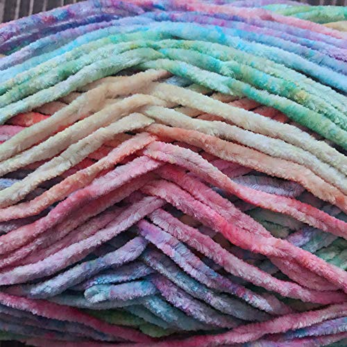Clisil 300gram 196yardx3 Gradient Velvet Yarn Crochet Knitting Dyed Rainbow Velvet Headband Hat Scarf Sweater Pillow Blanket Wrap DIY Soft Luxury Velvet Chenille Yarn Craft Yarn