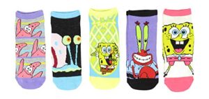 hyp spongebob squarepants and patrick bright colors juniors/womens 5 pack ankle socks size 4-10