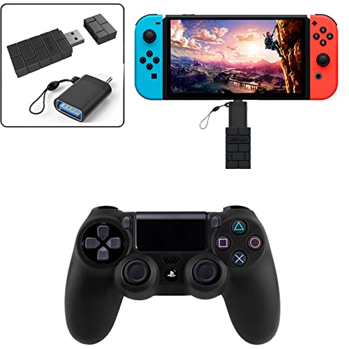 KenSera 8Bitdo Wireless Controller USB Adapter 2 Gamepad Receiver Mini USB Switch Converter Compatible with Switch/Switch OLED, Mac, Raspberry Pi, Playstation, PS5, PC Windows, with Black OTG Adapter