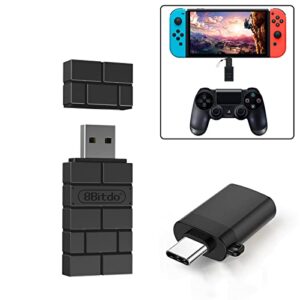 KenSera 8Bitdo Wireless Controller USB Adapter 2 Gamepad Receiver Mini USB Switch Converter Compatible with Switch/Switch OLED, Mac, Raspberry Pi, Playstation, PS5, PC Windows, with Black OTG Adapter