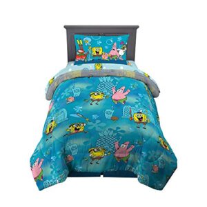 franco kids bedding super soft comforter and sheet set, 4 piece twin size, spongebob
