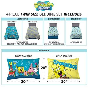 Franco Kids Bedding Super Soft Comforter and Sheet Set, 4 Piece Twin Size, Spongebob